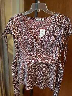 Cato Burgundy & Cream Floral Print Top